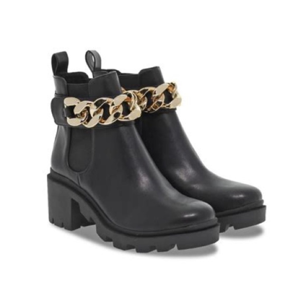 Steve Madden Women's Amulet Ankle Boot, Black w/ Gold Chain 8.5 EUC